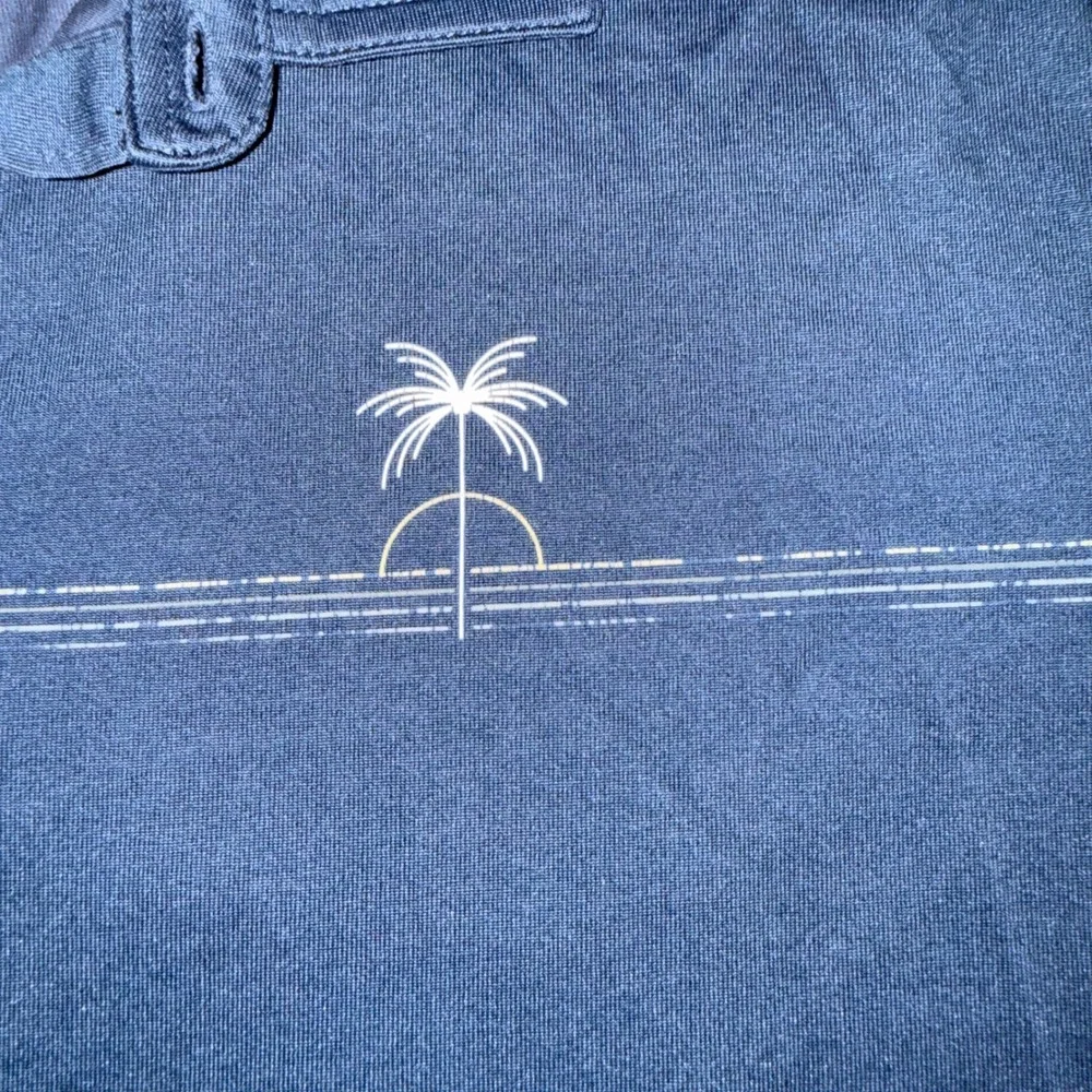 TravisMathew Polo Shirt XL Navy Blue Palm Tree Graphic Performance Golf Top
